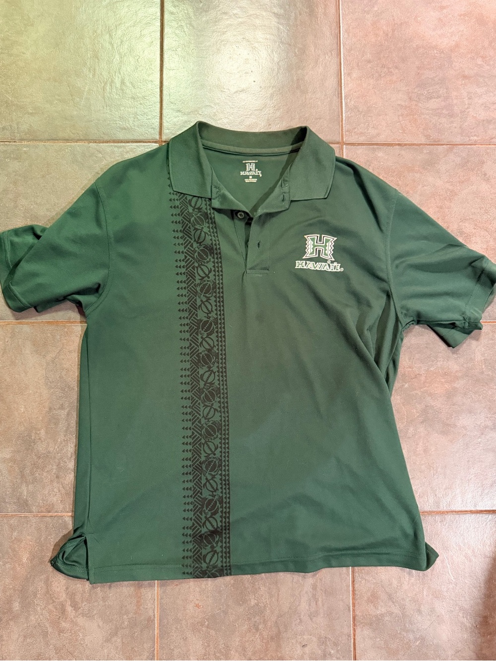 University of Hawaii Green Polo Shirt with Tribal Print
